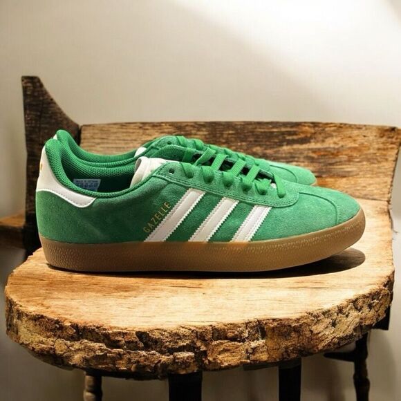 Men’s Adidas Gazelle ADV Green White & Gum Skate Shoes Size 12